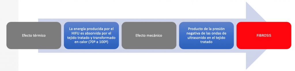 Fig. 2. Efectos producidos en el tejido a tratar mediante HIFU.