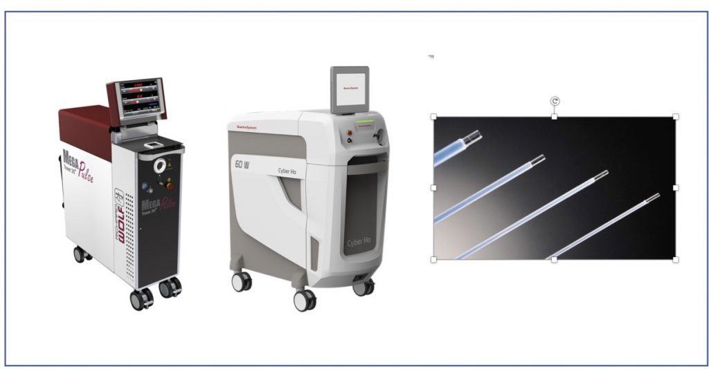 Fig. 18 Laser Holmio y fibras para litotripsia intracorporea.